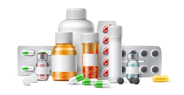 Realistic Medications. Pill Foil Blisters And Plastic Bottles. A